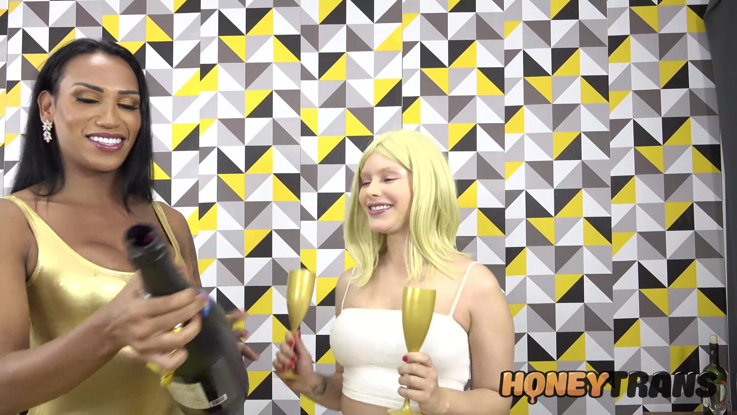 BARBARA, A STUNNING TRANS BEAUTY, CELEBRATES WITH VIVIAN, A HOT BLONDE, ENDING IN A WILD FUCK WITH HER THICK, HARD COCK