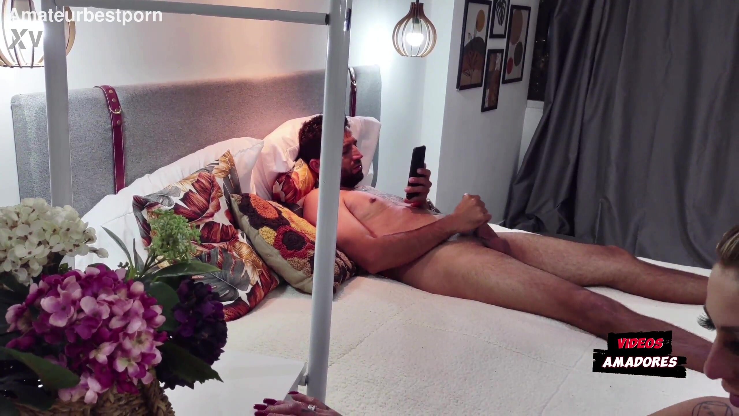 Wife helps husband lower his erection