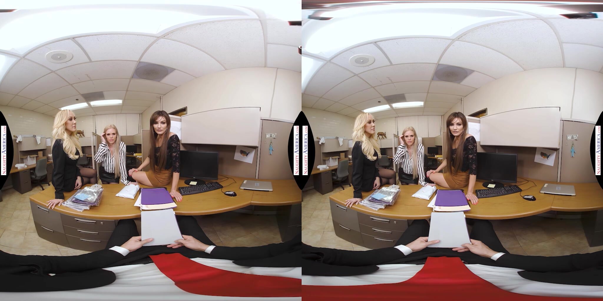 Becky Bandini, Brandi Love, Casca Akashova – Three MILF hotties, Becky Bandini, Brandi Love, and Casca Akashova, share a big dick in the office