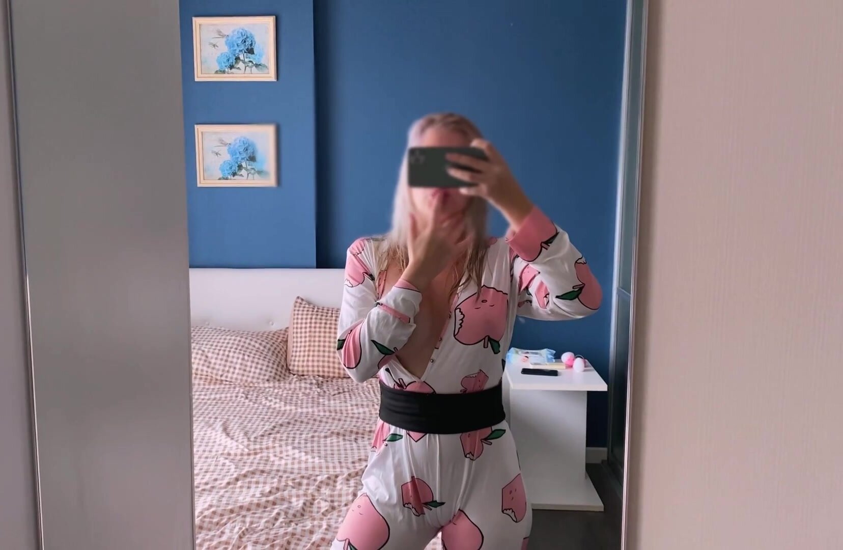 BootyFrutti – Titted blonde girlfriend rides a cock in pink pajamas. Home video